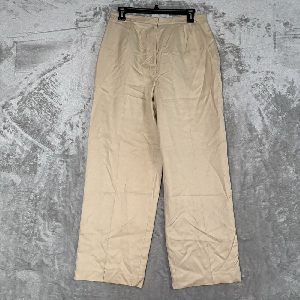 Talbots Petite Silk Wool Wide Leg Trousers Beige Tan High Rise Pants Size 12